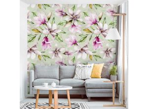 4066332170343 - Micasia - Fototapete - Magnolien Illustration auf Mint Größe HxB 192cm x 192cm Material Vlies Smart