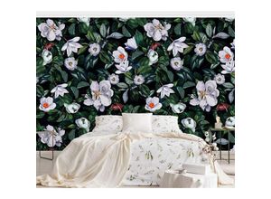 4066332177557 - Micasia - Fototapete - Tropische Nacht mit weißen Blumen Größe HxB 255cm x 384cm Material Vlies Premium