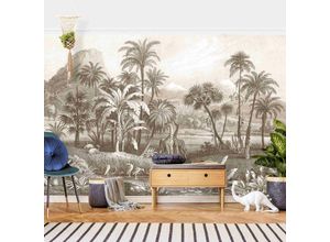 4066332602103 - Micasia - Fototapete - Tropischer Kupferstich mit Giraffen in Braun Größe HxB 290cm x 432cm Material Vlies Premium