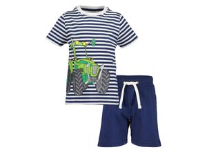 4066646384597 - - T-Shirt TRACTOR mit Bermudashorts in weiß blau Gr92