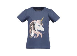 4066646398969 - - T-Shirt GLITTER UNICORN mit Wendepailletten in blau Gr92