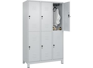 4066681622432 - Doppelstock-Spind Classic PLUS 3 Abteile lichtgrau HxB 1950 x 1200 mm mit Füßen Drehriegel C+P