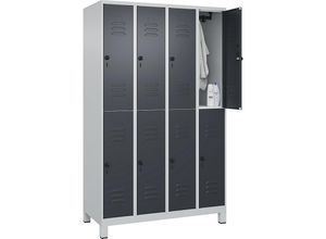 4066681623620 - Doppelstock-Spind Classic PLUS 4 Abteile lichtgrau   grau HxB 1950 x 1200 mm mit Füßen Drehriegel C+P