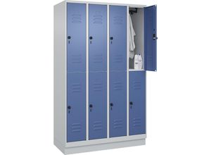 4066681668508 - Doppelstock-Spind Classic PLUS 4 Abteile lichtgrau   fernblau HxB 1950 x 1200 mm mit Bodensockel Drehriegel C+P