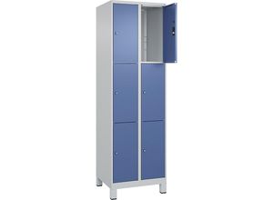 4066681680227 - 3er-Schließfachschrank Classic PLUS 2 Abteile lichtgrau   fernblau B 600 mm 6 Fächer mit Füßen