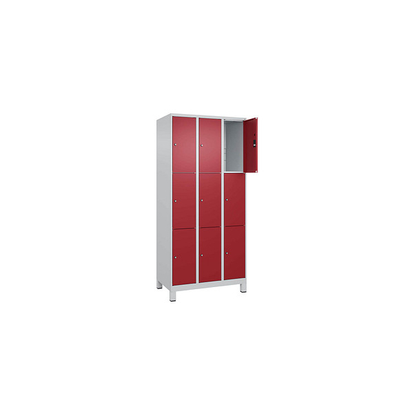 4066681681064 - Schließfachschrank Classic Plus lichtgrau rubinrot 080010-303 S10001 9 Schließfächer 900 x 500 x 1950 cm 4066681681064 CP