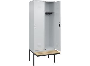 4066681740884 - Spind Classic PLUS Sitzbank 2 Abteile lichtgrau B 800 mm Sicherheits-Drehriegel auskragend Buche-Hartholz