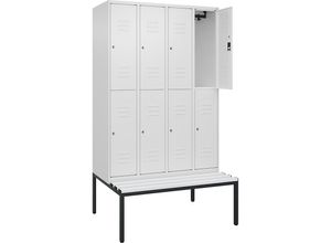 4066681749764 - Doppelstock-Spind Classic PLUS Sitzbank 4 Abteile verkehrsweiß B 1200 mm Zylinderschloss untergebaut Kunststoff C+P