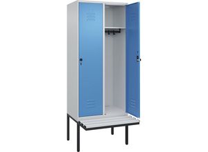 4066681786431 - Spind Classic PLUS Sitzbank 2 Abteile lichtgrau   lichtblau B 800 mm Sicherheits-Drehriegel auskragend Kunststoff