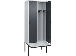 4066681786776 - Schwarz-Weiß-Spind Classic PLUS Sitzbank schmal 2 Abteile Trennwand verkürzt lichtgrau   grau B 800 mm Sicherheits-Drehriegel auskragend Kunststoff C+P