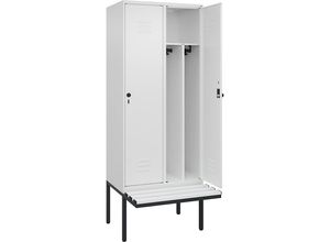 4066681786837 - Schwarz-Weiß-Spind Classic PLUS Sitzbank schmal 2 Abteile Trennwand verkürzt verkehrsweiß B 800 mm Sicherheits-Drehriegel auskragend Kunststoff C+P