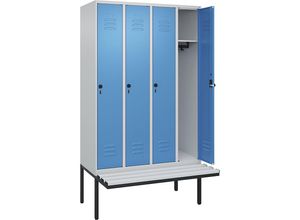 4066681788237 - Spind Classic PLUS Sitzbank 4 Abteile lichtgrau   lichtblau B 1200 mm Sicherheits-Drehriegel auskragend Kunststoff C+P