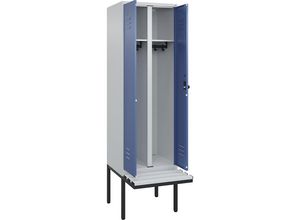 4066681788848 - Schwarz-Weiß-Spind Classic PLUS Sitzbank 1 Abteil lichtgrau   fernblau B 600 mm Sicherheits-Drehriegel auskragend Kunststoff C+P