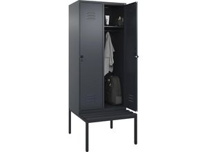 4066681792210 - Spind Classic PLUS Sitzbank 2 Abteile grau B 800 mm Sicherheits-Drehriegel untergebaut Kunststoff C+P