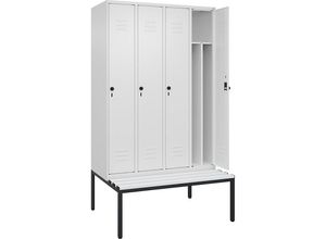 4066681793897 - Schwarz-Weiß-Spind Classic PLUS Sitzbank schmal 4 Abteile Trennwand verkürzt verkehrsweiß B 1200 mm Sicherheits-Drehriegel untergebaut Kunststoff C+P