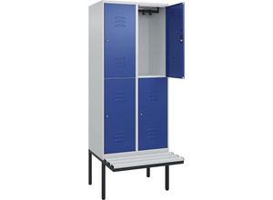 4066681798885 - Doppelstock-Spind Classic PLUS Sitzbank 2 Abteile lichtgrau   enzianblau B 800 mm Zylinderschloss auskragend Kunststoff C+P