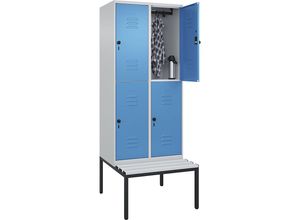 4066681806559 - Doppelstock-Spind Classic PLUS Sitzbank 2 Abteile lichtgrau   lichtblau B 800 mm Sicherheits-Drehriegel untergebaut Kunststoff C+P