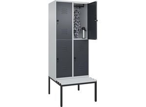 4066681806597 - Doppelstock-Spind Classic PLUS Sitzbank 2 Abteile lichtgrau   grau B 800 mm Sicherheits-Drehriegel untergebaut Kunststoff C+P