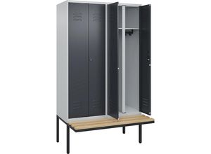 4066681818538 - Schwarz-Weiß-Spind Classic PLUS Sitzbank 2 Abteile lichtgrau   grau B 1200 mm Zylinderschloss auskragend Buche-Hartholz C+P