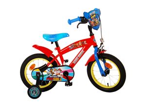 4066708667262 - TPFSports Paw Patrol Kinderfahrrad - Jungen - 14 Zoll - Rücktritt + Handbremse - Rot Blau