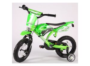 4066708728246 - TPFSports Motorrad Kinderfahrrad - Jungen - 12 Zoll - Rücktritt + Handbremse - Grün