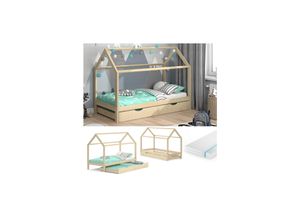 4066731043828 - Kinderbett „Wiki 90x200cm Natur mit Gästebett und Matratze VitaliSpa