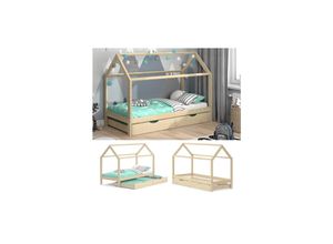 4066731044375 - Kinderbett Hausbett Gästebett Wiki Natur 90x200cm Schublade Lattenrost