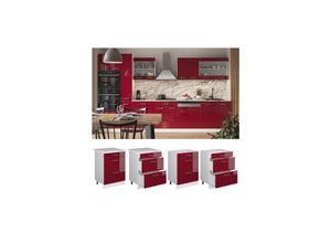 4066731044634 - Schubladenunterschrank R-Line 60 cm Weiß Bordeaux-Rot Hochglanz modern 3 Schubladen Arbeitsplatte Vicco