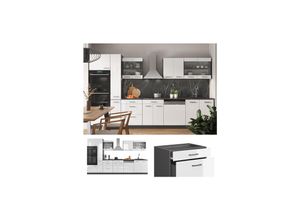 4066731046560 - Küche R-Line Weiß Hochglanz Anthrazit 350 cm mit Hochschrank ohne Arbeitsplatte Vicco 4066731046560 - Küche R-Line Weiß Hochglanz Anthrazit 350 cm mit Hochschrank ohne Arbeitsplatte Vicco