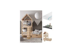 4066731052387 - VitaliSpa Spielturmbett Kinderbett Spielbett Teddy Natur modern 208x235 cm Massivholz Kinderzimmer Lattenrost Bett Schublade Matratze Abenteuerbett Kletterbett