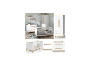 4066731127474 - Babymöbel Set Malia Weiß Eiche Wickelkommode Wandregal Kinderbett Kleiderschrank Kinderzimmermöbel Wickelauflage Aufbewahrung Lattenrost Rausfallschutz Kleiderstange