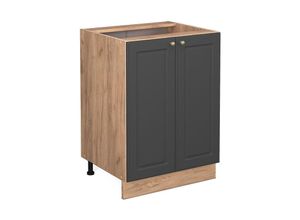 4066731130122 - Unterschrank Küchenschrank Küchenmöbel Fame-Line Eiche Anthrazit-Gold Landhaus 60 cm Küche Einbauküche Drehtür Einlegeboden Blende Küchenzeile