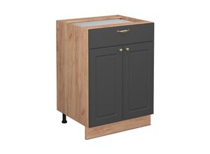 4066731130153 - Schubunterschrank Küchenschrank Küchenmöbel Fame-Line Eiche Anthrazit-Gold Landhaus 60 cm Küche Einbauküche Drehtür Schublade Einlegeboden Blende Küchenzeile