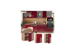 4066731151202 - Hängeschrank Küchenschrank Küchenmöbel Fame-Line Eiche Rot Bordeaux modern 50 cm Küche Einbauküche Hängeschrank Drehtür Einlegeboden Küchenzeile Hochglanz