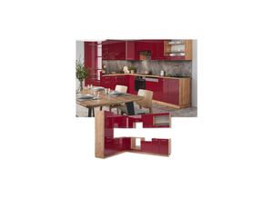 4066731166152 - Eckküche Küchenzeile Einbauküche Fame-Line Eiche Bordeaux Rot 227x287 cm modern Spülenunterschrank Schubunterschrank Eckunterschrank Herdumbauschrank Hängeschrank Kühlumbauschrank Hängeglasschrank