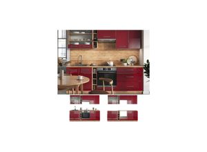 4066731195459 - Küchenzeile Küchenblock Einbauküche Fame-Line Eiche Bordeaux Rot 235 cm modern Hochglanz Küchen Schränke Hängeglasschrank Hängeschrank Schubladenunterschrank Spülenunterschrank Herdumbauschrank