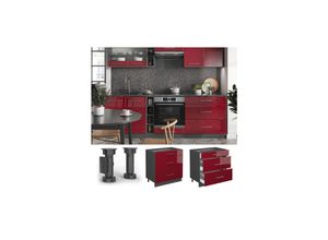 4066731195565 - Schubladenunterschrank Küchenschrank Küchenmöbel Fame-Line Anthrazit Bordeaux Rot 80 cm modern Hochglanz Küche Einbauküche Drehtür Blende Schublade Küchenunterschrank Küchenzeile