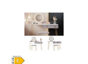 4066731220731 - Schminktisch Frisiertisch Schminkkommode Zoey Weiß Grau LED-Spiegel Design-Hocker 120x76 cm modern Schlafzimmer Kommode Schublade Ablage Aufbewahrung Touch-Switch Kosmetiktisch Make-Up-Tisch