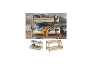 4066731227280 - VitaliSpa Hochbett Kinderbett Spielbett Everest Natur modern 120x200 Massivholz Kinderzimmer Bett Lattenrost Bettleiter Kletterbett Doppelbett Geschwisterbett Gästebett Schubladenbett