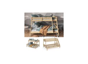 4066731227297 - Hochbett Kinderbett Spielbett Everest Natur modern 140x200 Massivholz Kinderzimmer Bett Lattenrost Bettleiter Kletterbett Doppelbett Geschwisterbett Gästebett Schubladenbett