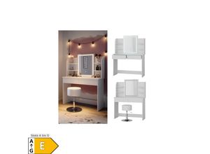 4066731228126 - Schminktisch Frisiertisch Schminkkommode Charlotte Weiß LED-Spiegel Hocker 106x142 cm modern Schlafzimmer Kommode Schublade Ablage Aufbewahrung Kosmetiktisch Schminkkonsole Make-Up-Tisch