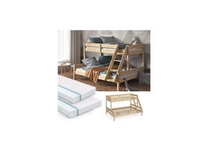 4066731228867 - Hochbett Kinderbett Spielbett Everest Natur modern 140x200 Massivholz Kinderzimmer Bett Lattenrost Bettleiter Kletterbett Doppelbett Geschwisterbett Matratze