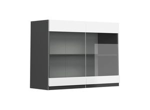 4066731229345 - Glashängeschrank Küchenschrank Küchenmöbel R-Line J-Shape Anthrazit Weiß 80 cm modern