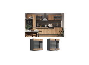 4066731229727 - Glashängeschrank Küchenschrank Küchenmöbel R-Line J-Shape Anthrazit Eiche 60 cm modern