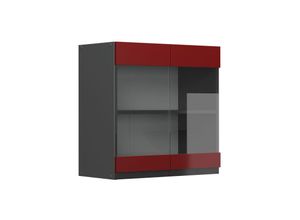 4066731229734 - Glashängeschrank Küchenschrank Küchenmöbel R-Line J-Shape Anthrazit Rot 60 cm modern