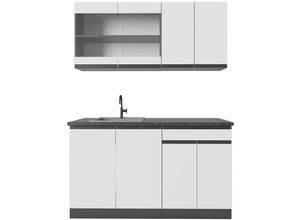 4066731230204 - Küchenzeile Küchenblock Einbauküche R-Line J-Shape Anthrazit Weiß 140 cm modern Küchenschränke Küchenmöbel