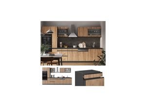 4066731230334 - Küchenzeile Küchenblock Einbauküche R-Line J-Shape Anthrazit Eiche 350 cm modern Küchenschränke Küchenmöbel