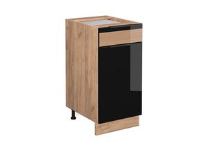 4066731230679 - Schubunterschrank Küchenschrank Küchenmöbel Fame-Line Eiche Schwarz 40 cm modern Hochglanz