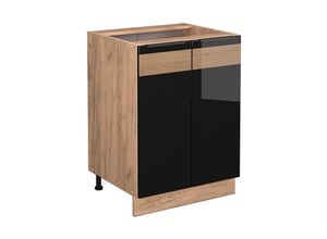 4066731230686 - Unterschrank Küchenschrank Küchenmöbel Fame-Line Eiche Schwarz 60 cm modern Hochglanz