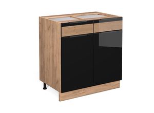 4066731230716 - Schubladenunterschrank Fame-Line 80 cm Eiche Schwarz-Eiche Hochglanz modern 2 Schubladen Vicco